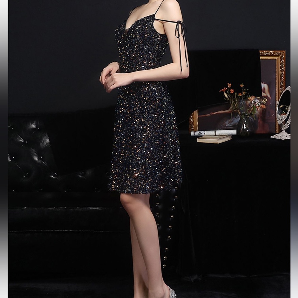 NWT ENCHANTING SEQUINED TIE-STRING COCKTAIL DRESS